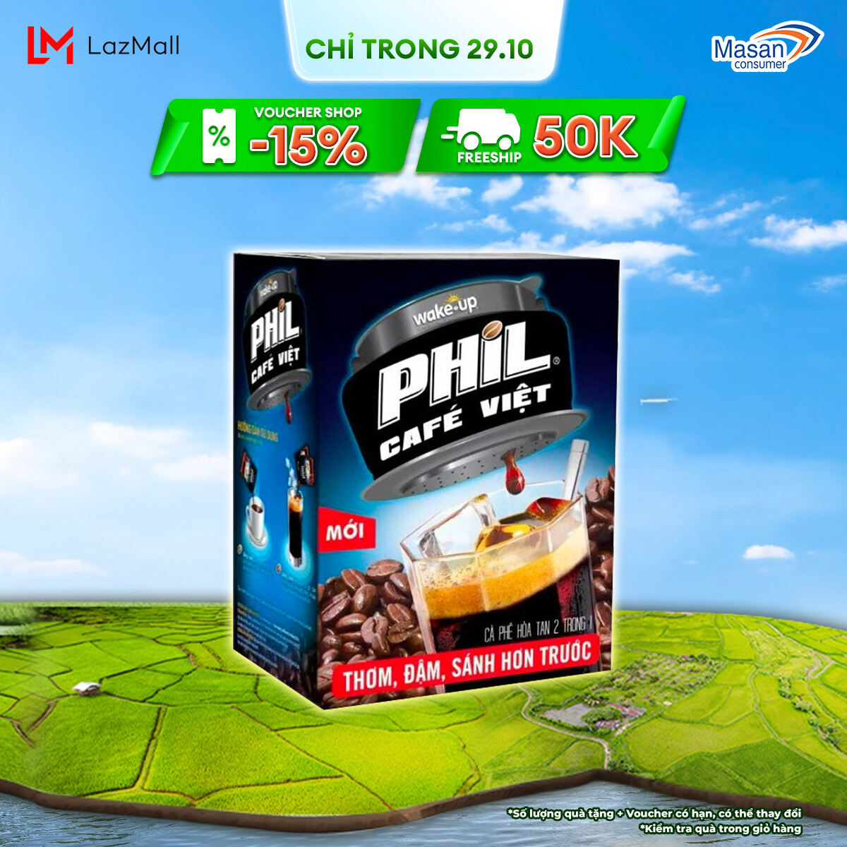 [CHỈ TRONG 25-29.10 VOUCHER 7% CHO ĐƠN TỪ 99K]  Cà Phê Phil 2in1 - Hộp 15 Gói x 16g