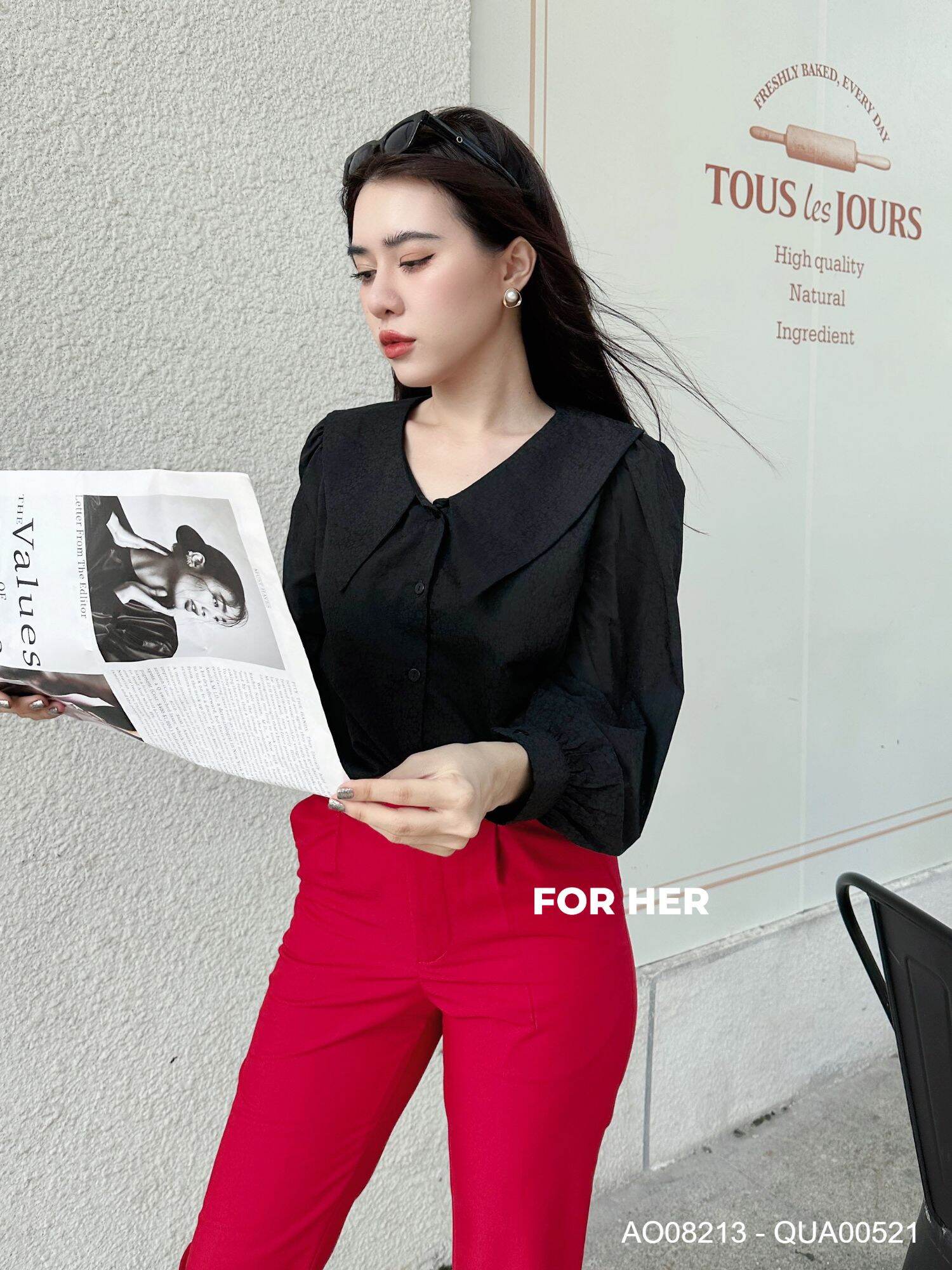 ÁO SƠ MI KIỂU NỮ CỔ NHỌN NỮ CÔNG SỞ FOR HER AO0821