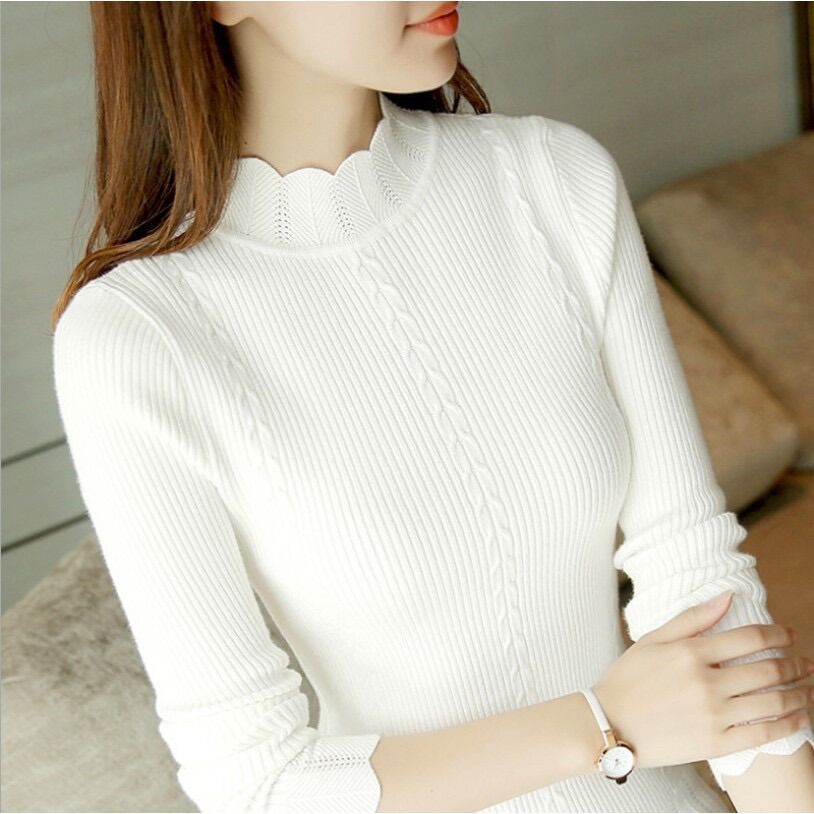 Áo len nữ dài tay cổ hoa (Ảnh+Video thật)