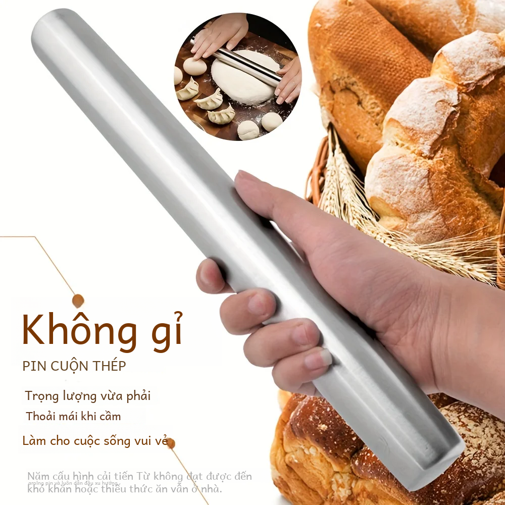 Cán Inox Chống Dính Bột Con Lăn Bếp Nướng Dụng Cụ Làm Bánh Và Mì Ống Tiếp Liệu