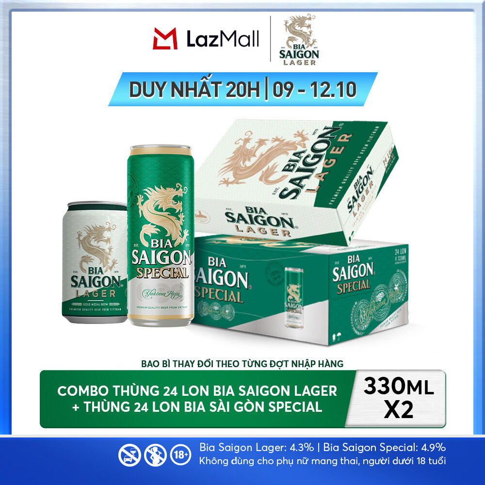 Nồng Độ Cồn 4.3% - Combo 1 Bia Saigon Lager 330ml + Nồng Độ Cồn 4.9% - 1 Bia Sài Gòn Special 330ml