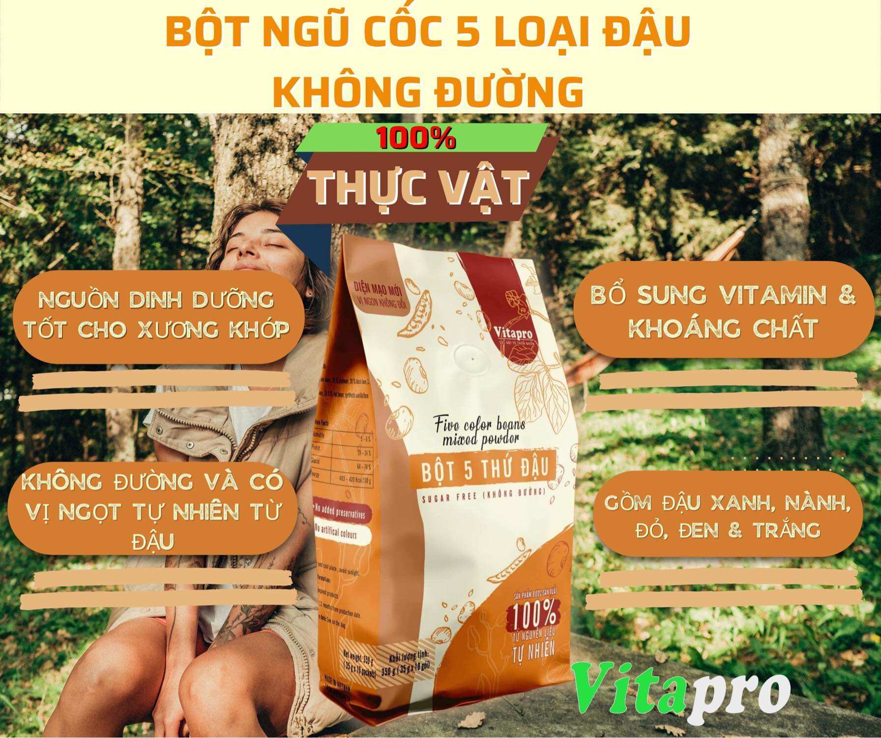 Bột 5 thứ đậu không đường vitapro 350g