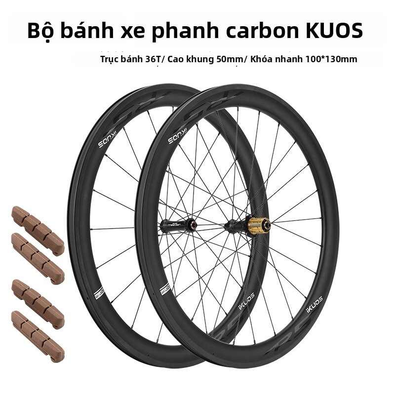iKUOS | Road Carbon Fiber Rim Brake Wheelset, 36T Ratchet Hub, Vacuum Open-End Design, 50mm Deep Road Bike Carbon Wheels