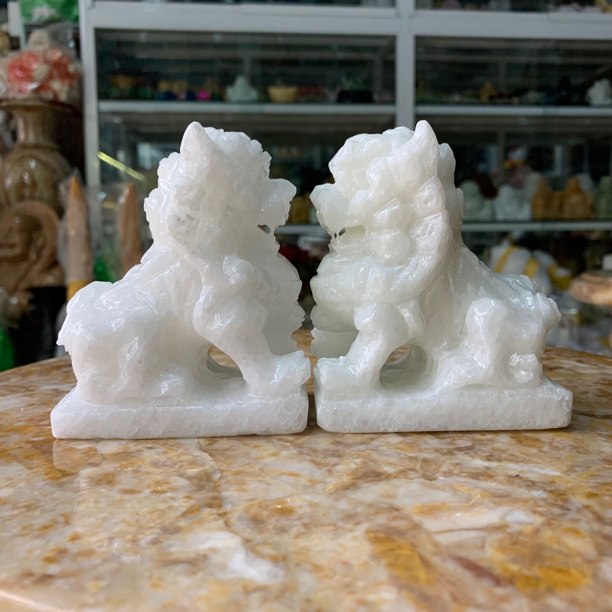 Cặp kỳ lân phong thuỷ đá cẩm thạch trắng - cao 10cm