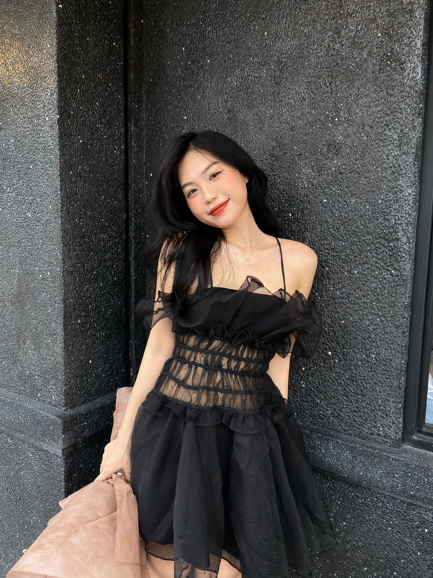Đầm voan chấm bi Đan dây