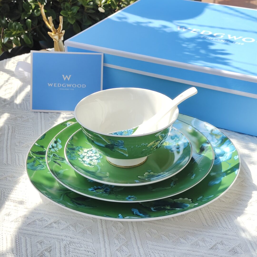 WEDGWOOD Bộ chén dĩa ngọc bích xanh ngọc và phượng hoàng 5 món - Jasper Conran - Chinoiserie Green by Wedgwood