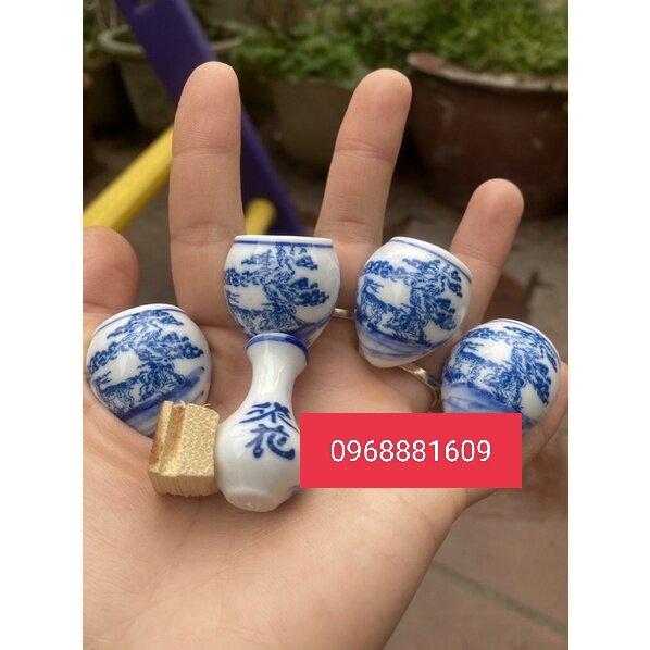 Bộ 5 cóng sứ chim vành khuyên tai tre đục triện