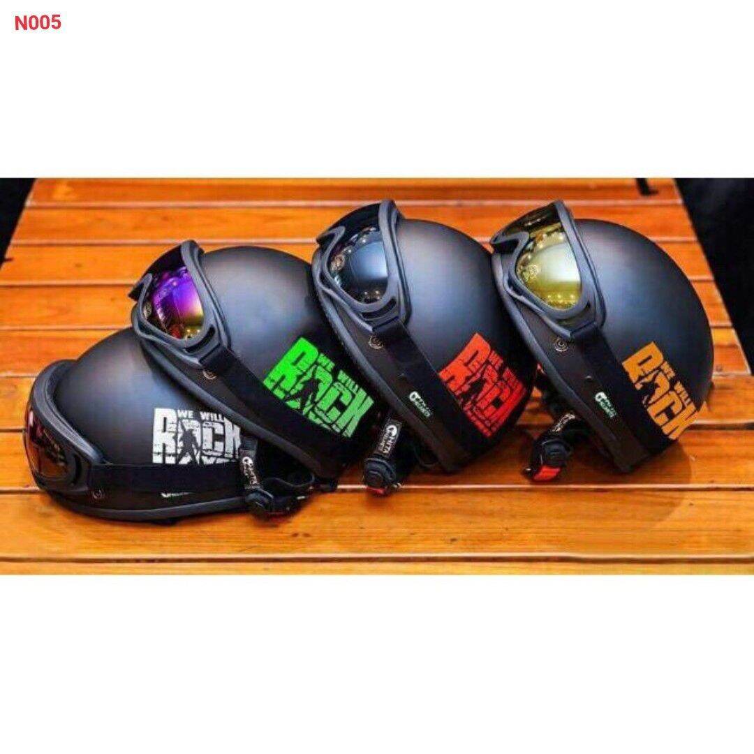 Nón bảo hiểm nửa đầu ROCK kèm kính thời trang