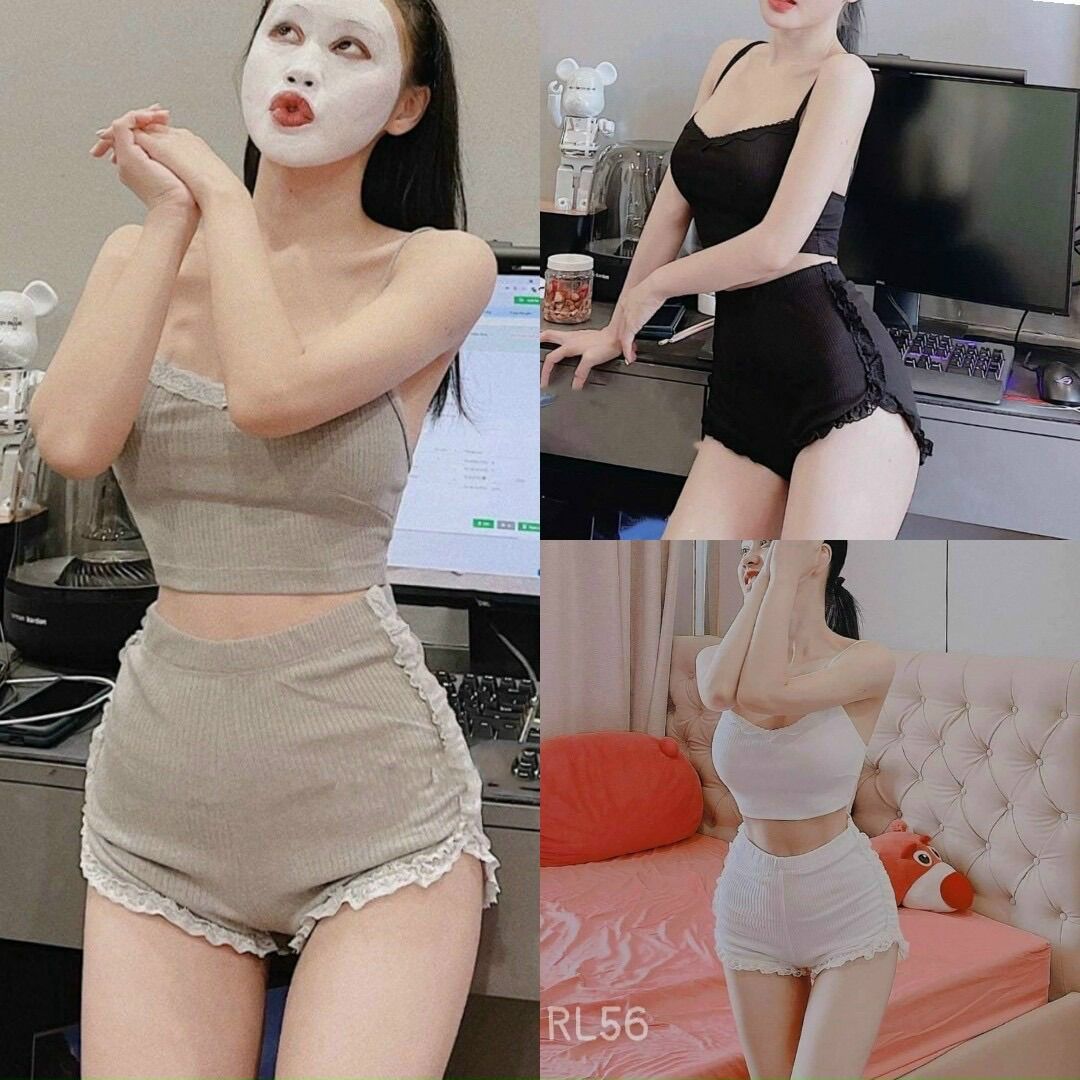Quần đùi thun gân phối ren