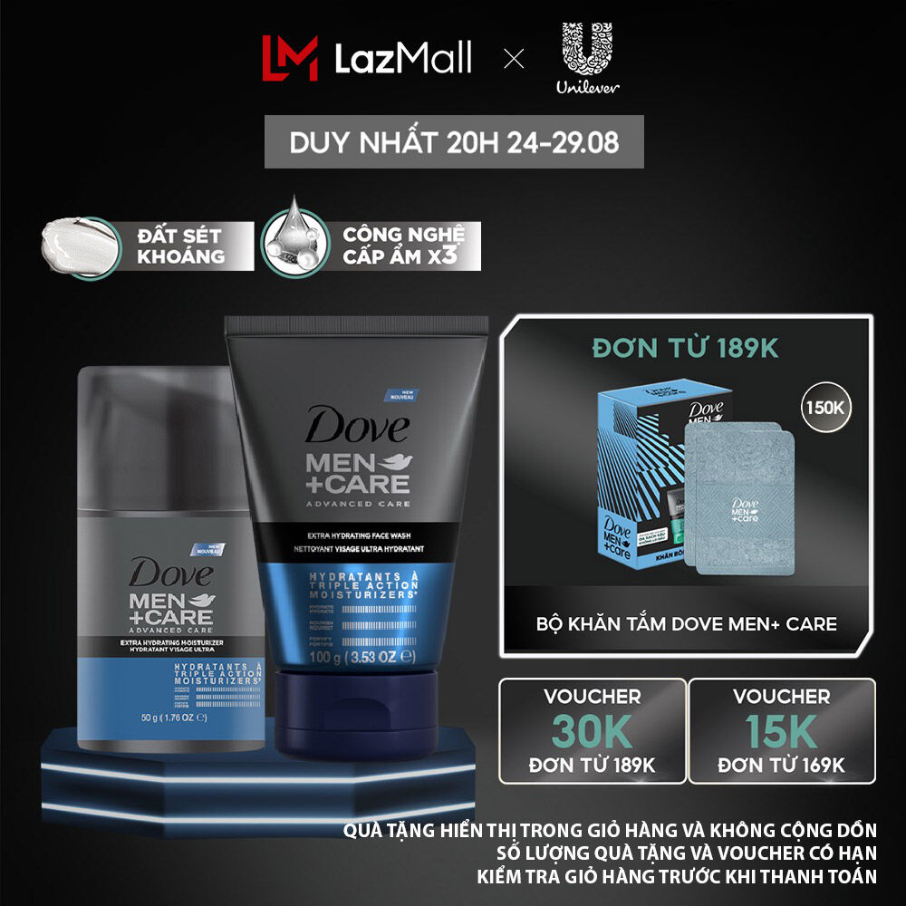 Combo sữa rửa mặt 100g & kem dưỡng 50g dove men+care cấp ẩm