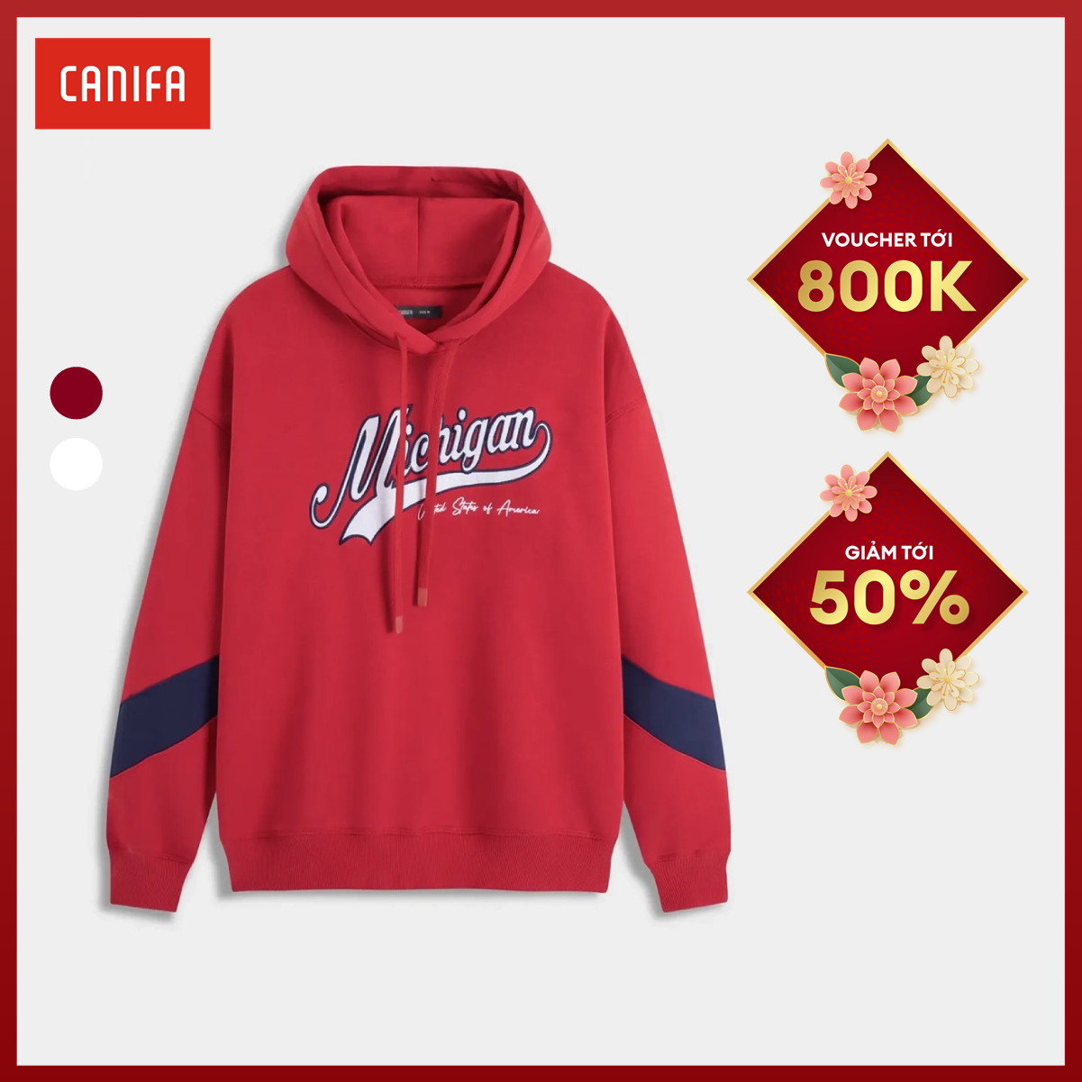 Áo nỉ nữ CANIFA dáng oversize có mũ dáng rộng 6TW23W003