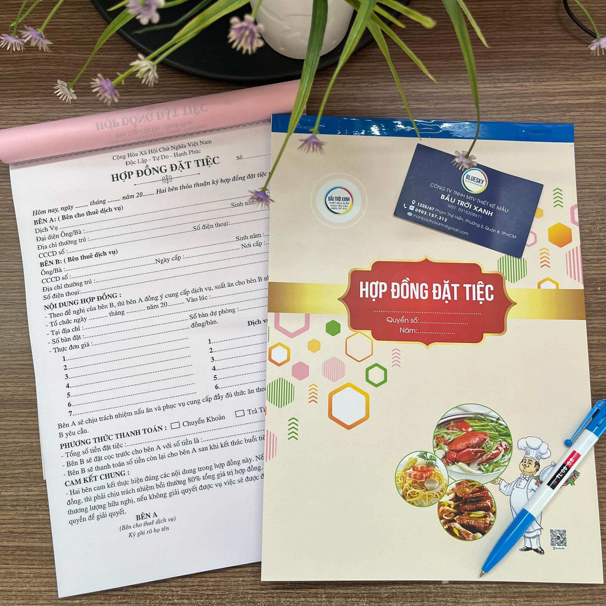 Hợp đồng đặt tiệc khổ a4 - 2 liên - 50 bộ/ quyển
