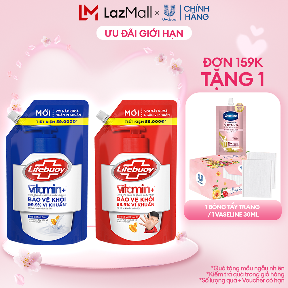 Nước Rửa Tay Lifebuoy Công thức Vitamin+ Bảo Vệ Vượt Trội 10 Túi 1KG