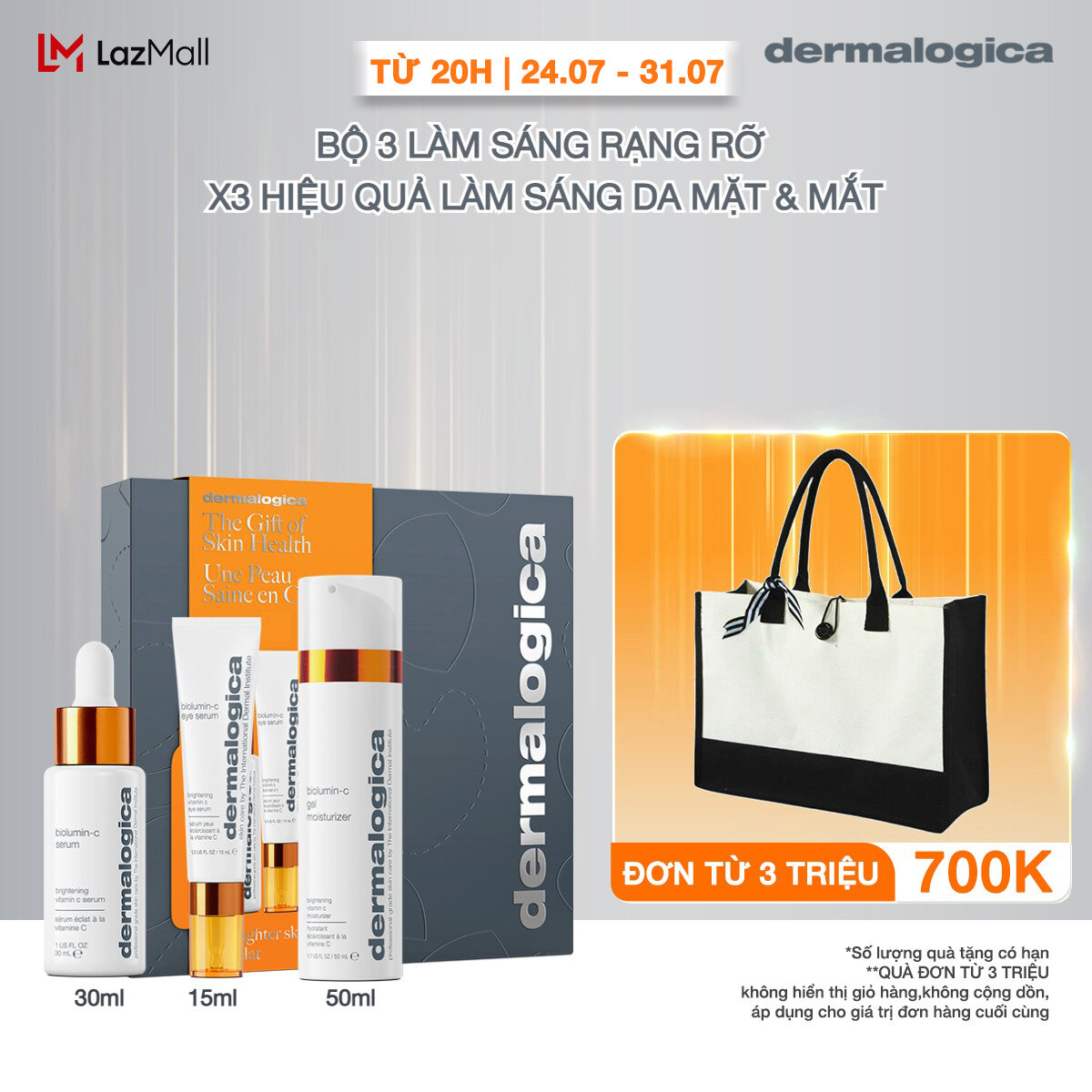 Bộ 3 làm sáng rạng rỡ x3 hiệu quả làm sáng da mặt + mắt