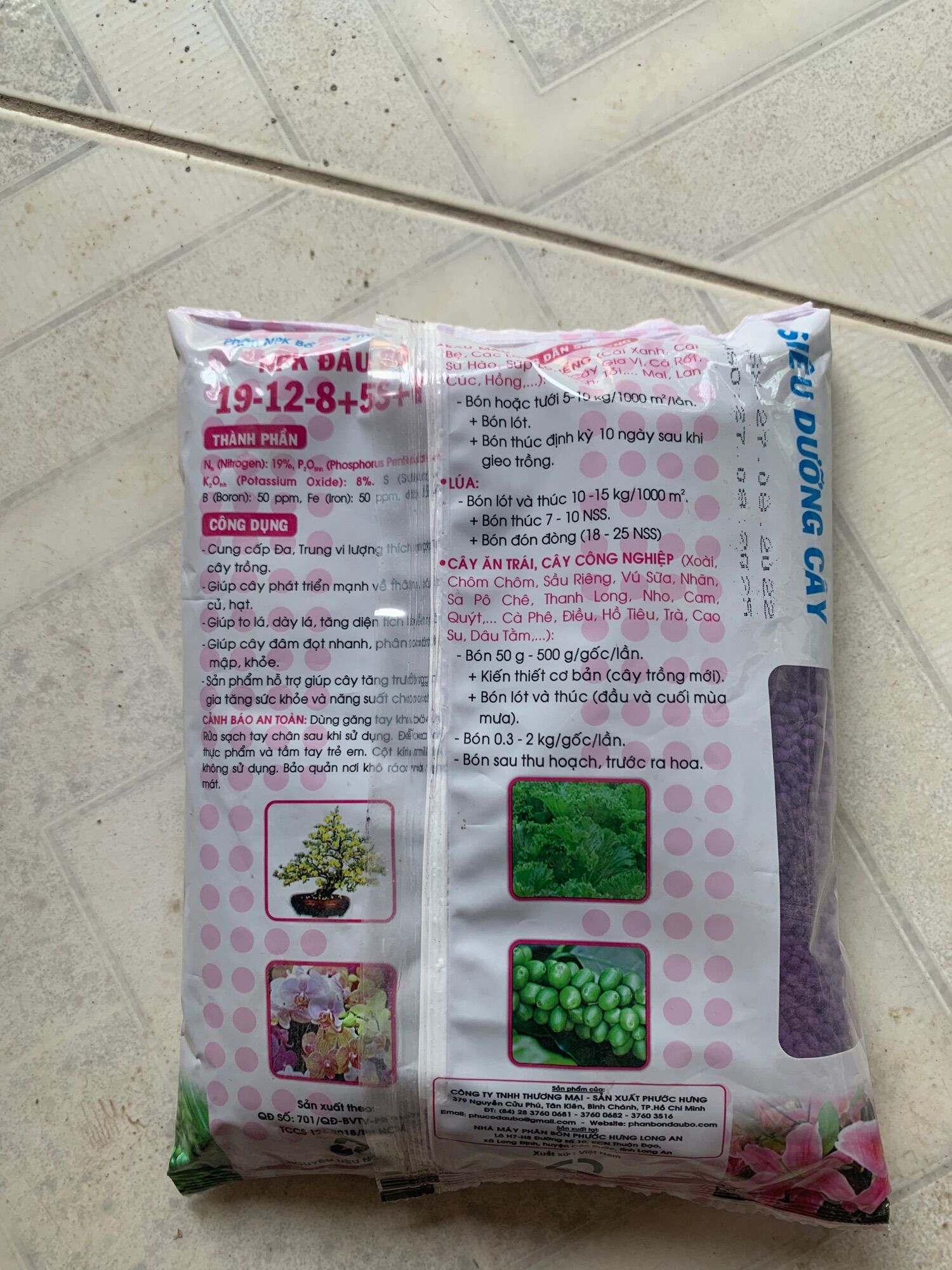 Phân NPK Tím Đầu Bò 19-12-8+5s+Te gói 1kg