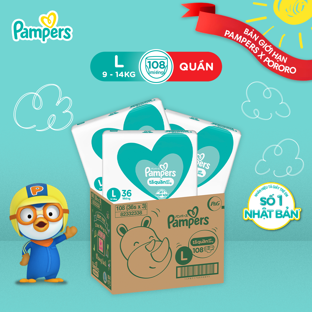 Thùng Tối Ưu Phí Vận Chuyển 3 Gói Tã Quần PAMPERS Giữ Dáng Size L (108 miếng 9-14kg) Chống Xệ