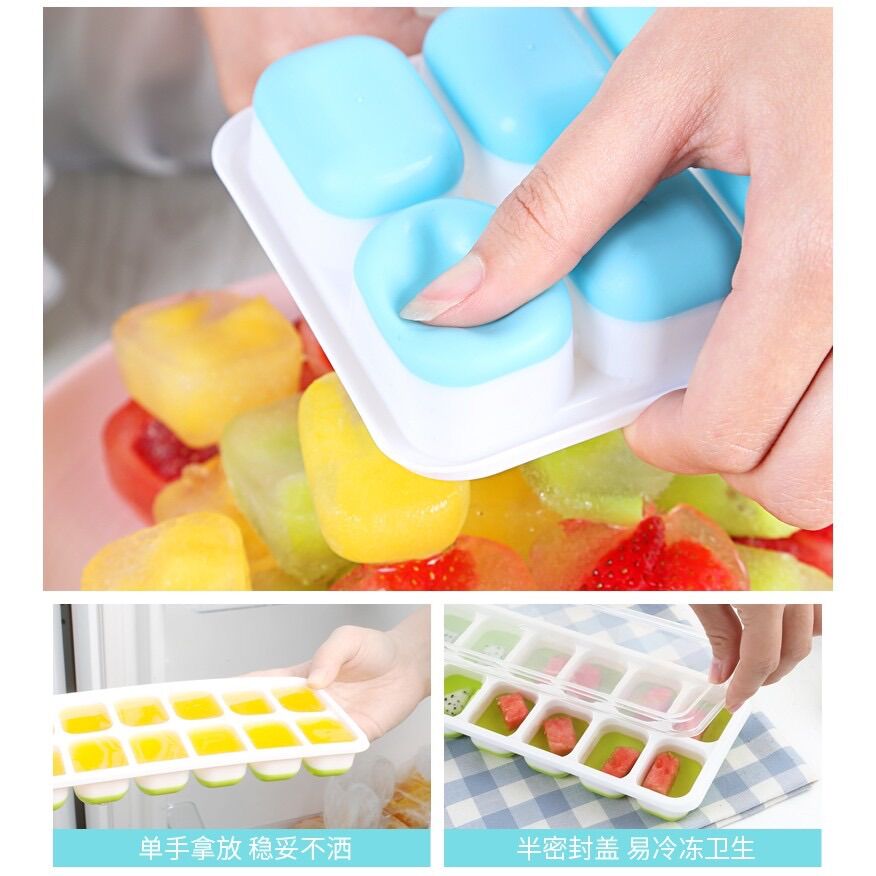Khay làm đá đáy silicon 14 ô,khay trữ đông silicon có nắp đậy,khay trữ thực phẩm