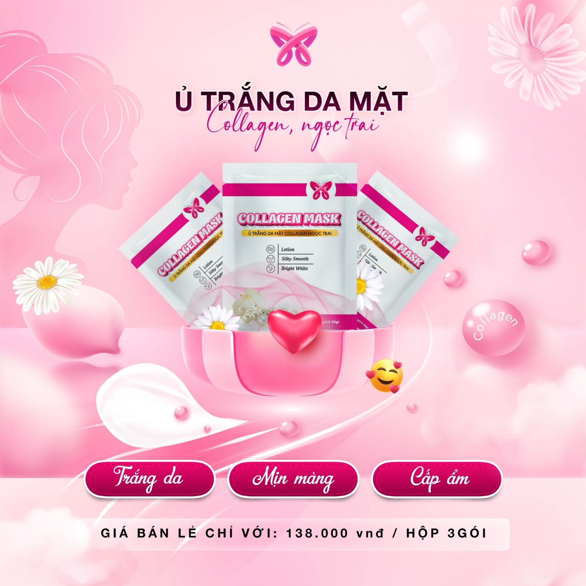 Ủ TRẮNG COLLAGEN NGỌC TRAI MYÔ(1 hộp tặng kèm cọ)
