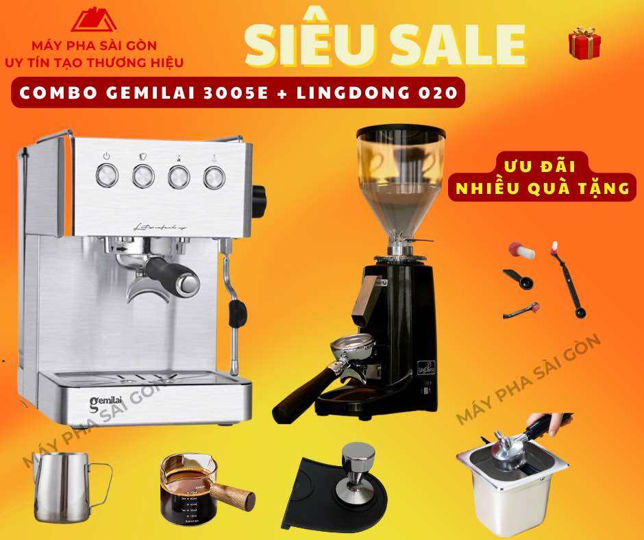 Combo máy pha cà phê GeMiLai 3005 E + Máy Xay LINGDONG 020 chuyên nghiệp-máy pha cafe