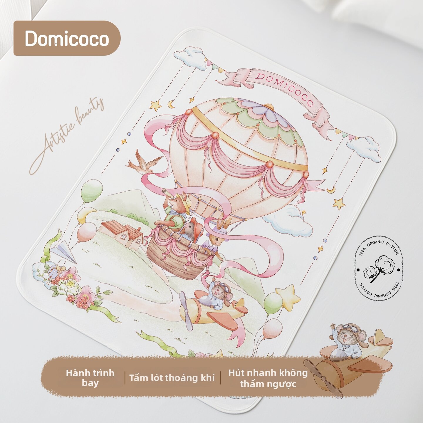 Domicoco | Đệm Thay Tã Bé Thoáng Khí Chống Thấm Cotton