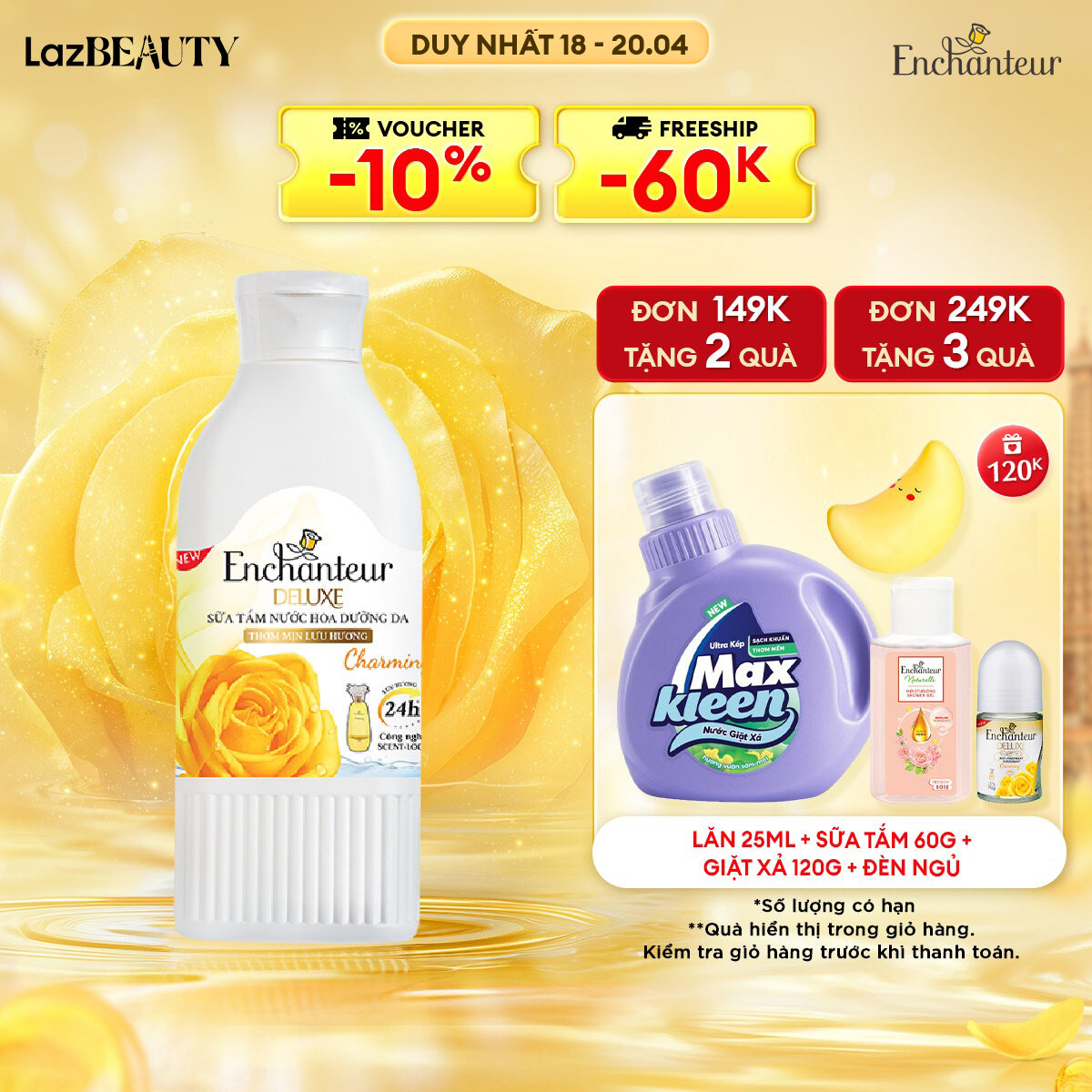 Sữa tắm trắng và dưỡng ẩm có hạt Enchanteur Charming mịn màng 180gr WHITE CREAMY BODY SCRUB