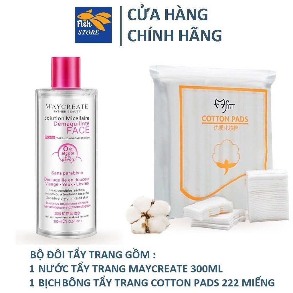 Siêu phẩm bông tẩy trang 222 + nước tẩy trang 300ml maycreate tẩy trang cho mọi loại da