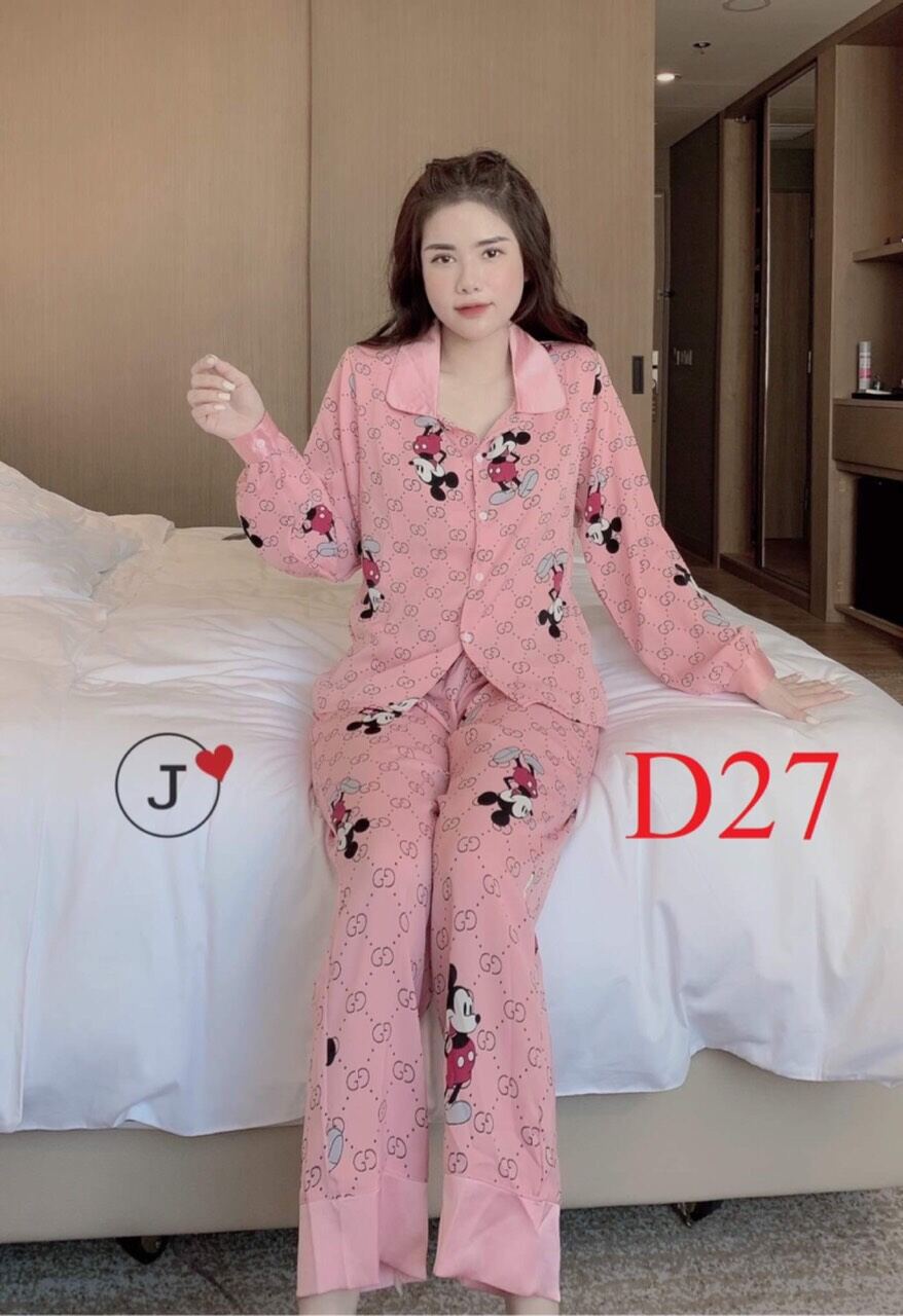 Bộ Lụa Cổ Sen Tay Dài , Đồ ngủ nữ pijama lụa mango mặc nhà dài tay lụa cao cấp dễ thương