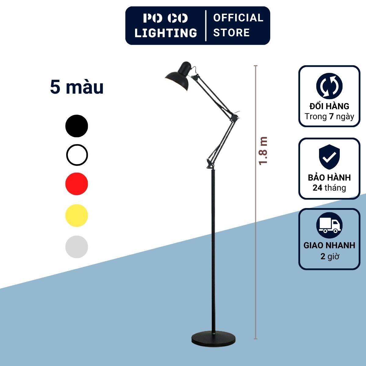 Đèn đứng đẹp màu đen POCO PCL01 - Tặng bóng led Rạng Đông chip led SamSung 7w - Bảo Hành 2 năm 1 đổi 1