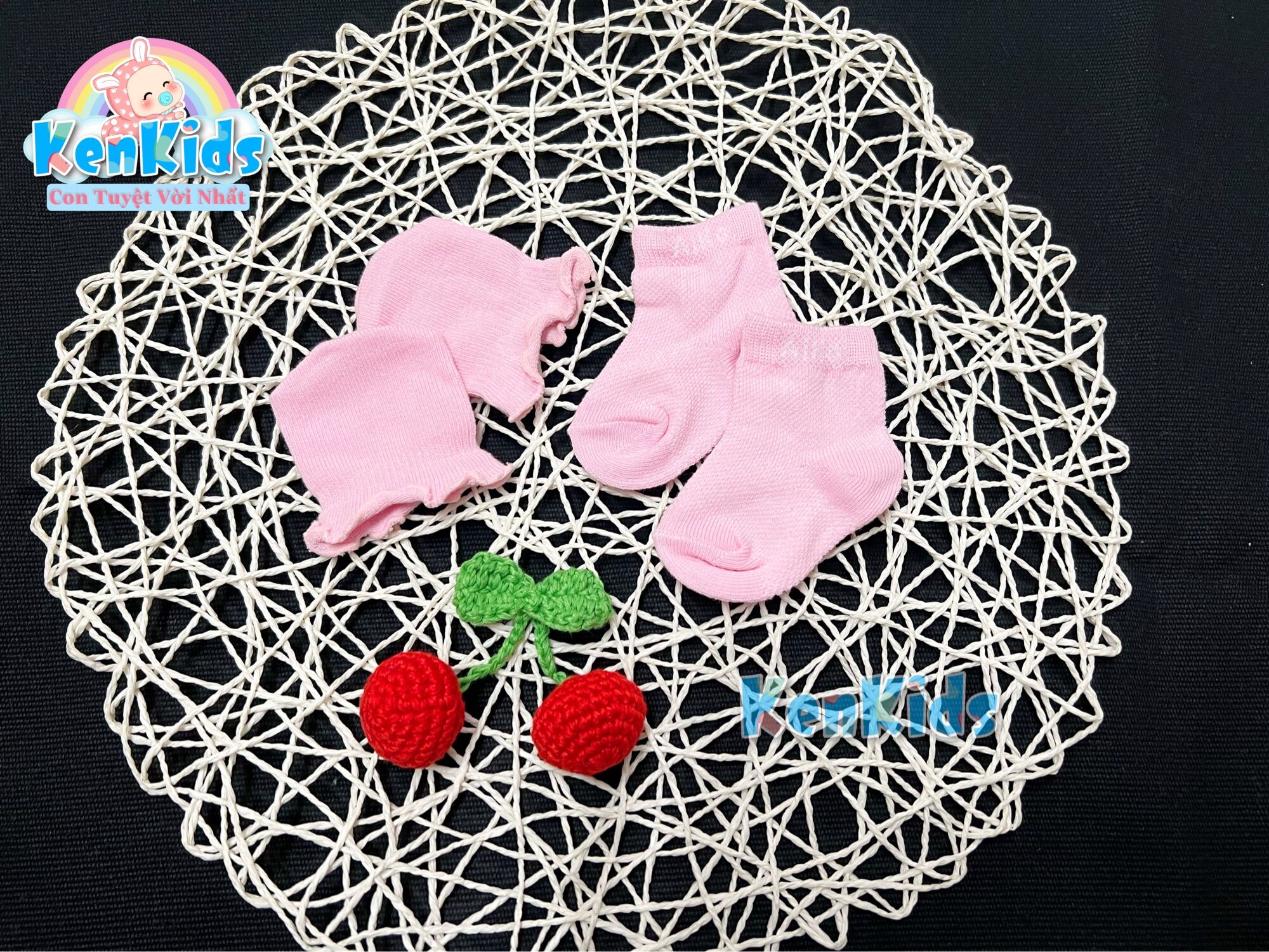 Set 2 Đôi bao tay chân len lưới cho bé sơ sinh AIKO