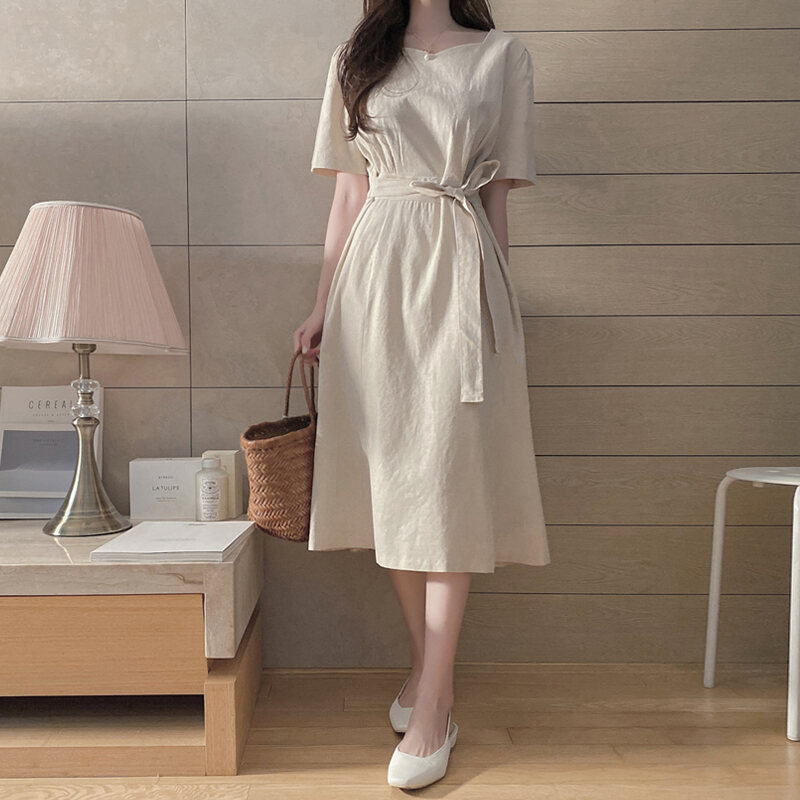 2020 Mẫu Mới Ánh Sáng Gió Kiểu Pháp Phong Cách Retro Cotton Đầm Nữ Mùa Hè Bó Eo Tôn Dáng Khí Chất Thần Văn Dáng Dài Váy
