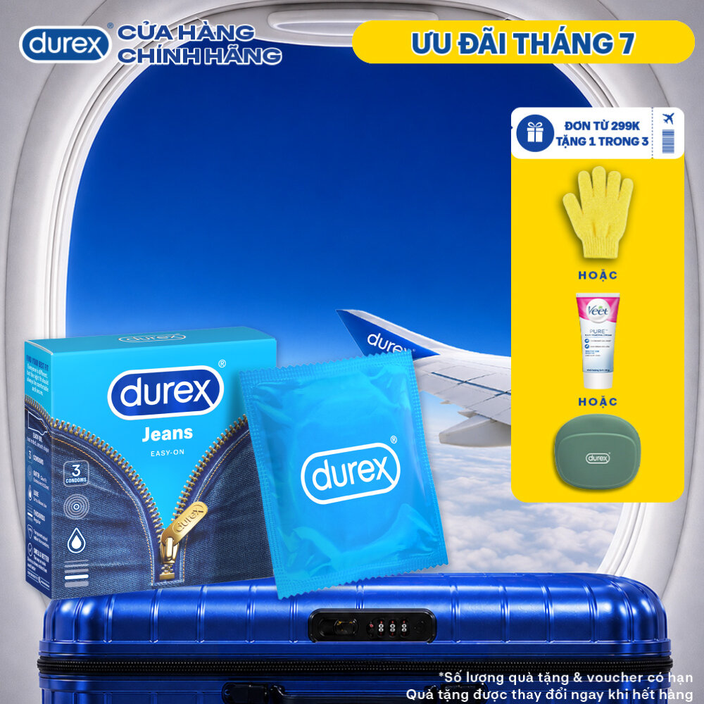 Bao cao su Durex Jeans cơ bản, bôi trơn, size 52.5mm, hộp 3 bao