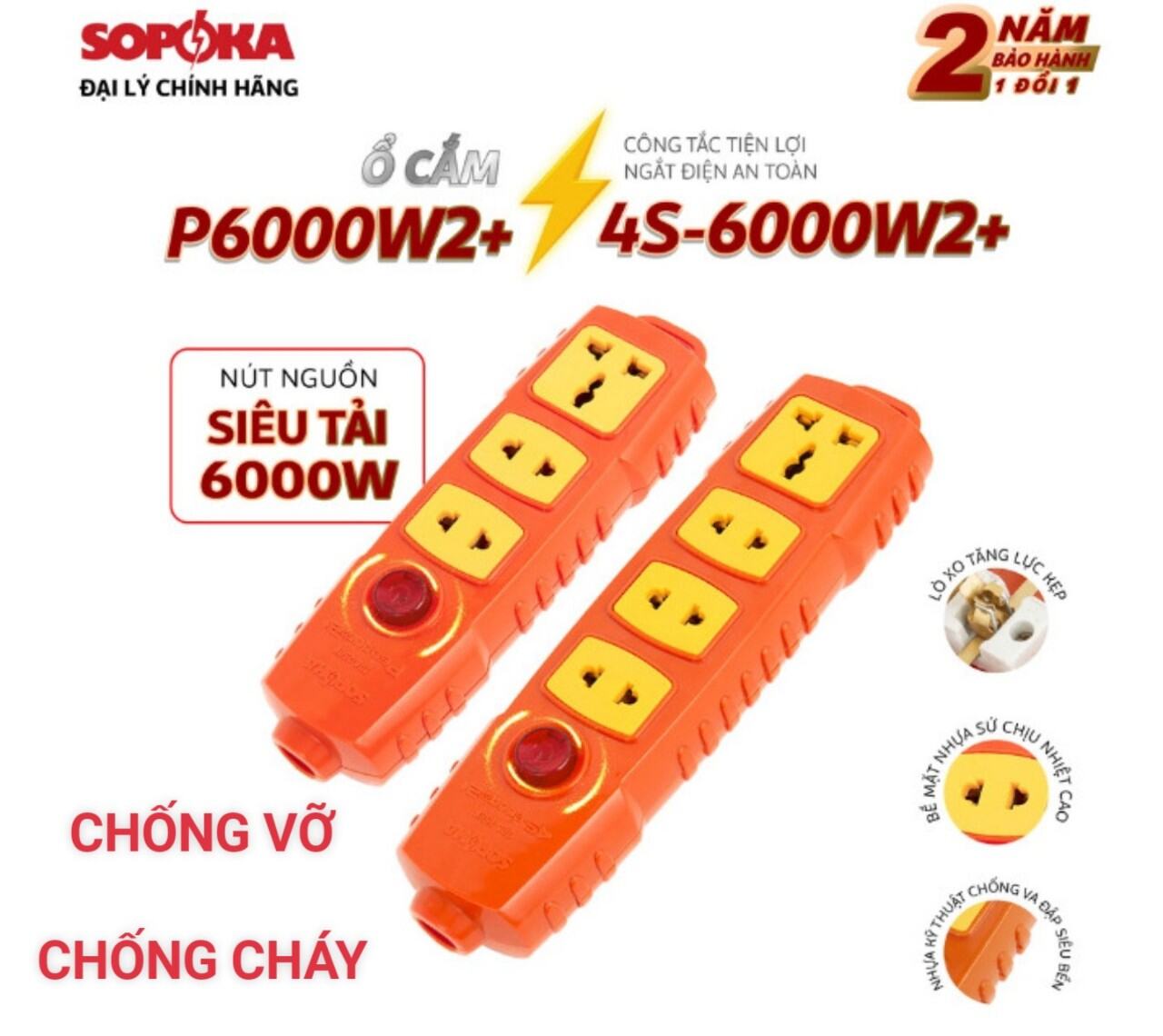 Ổ cắm điện chịu tải SOPOKA 6000W chưa đấu sẵn dây, công tắc siêu bền, chống cháy nổ, bảo hành 1 đổi 1 đến 2 năm