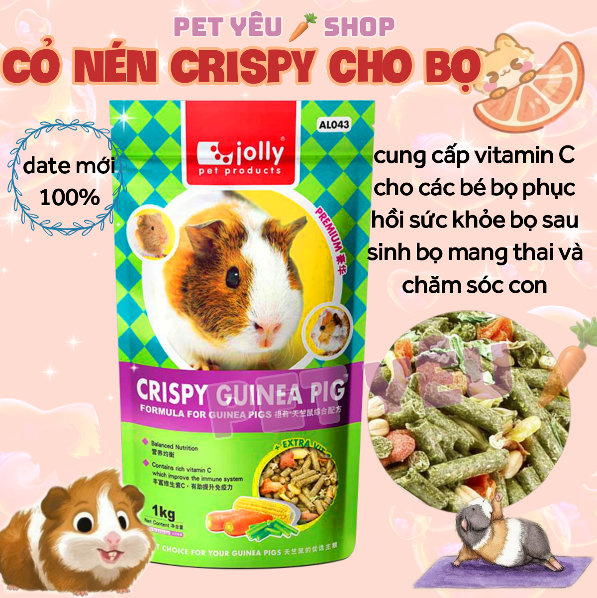 Cỏ nén Crispy JOLLY 🐻FREESHIP🐻 thức ăn bọ ú chuột lang cung cấp vitamin c cho các bé