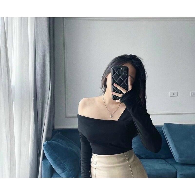 Áo thun body tay dài trễ vai