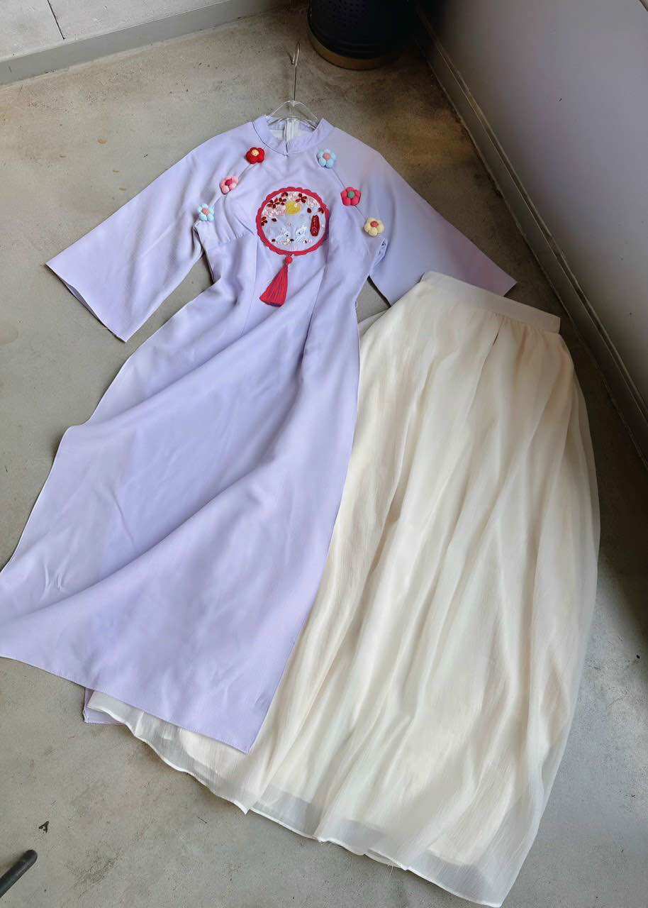 (SHOP BIGSIZE NỮ 50KG ĐẾN 90KG) set áo dài cách tân 6 hoa nổi