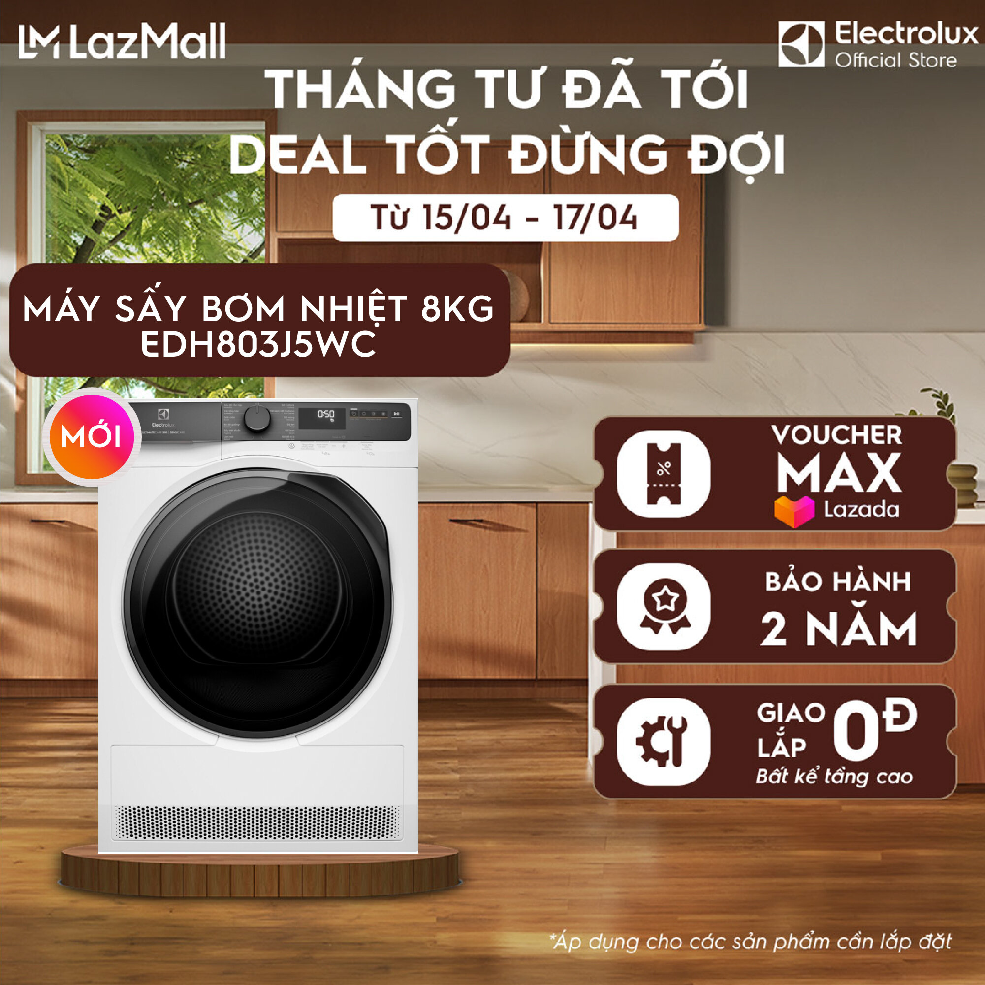 [MỚI] Máy sấy bơm nhiệt Electrolux 8kg UltimateCare 500 EDH803J5WC Inverter - Free Giao lắp