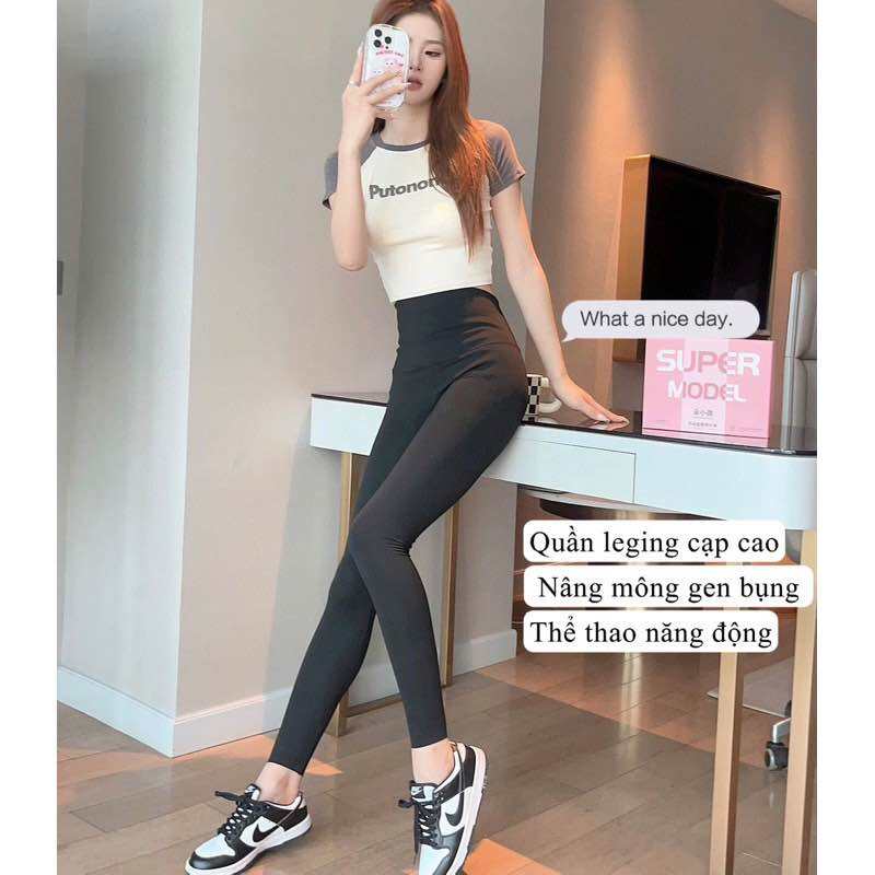 Quần legging đúc su hộp hồng cạp cao siêu nâng mông co giãn 4 chiều Super model 6D