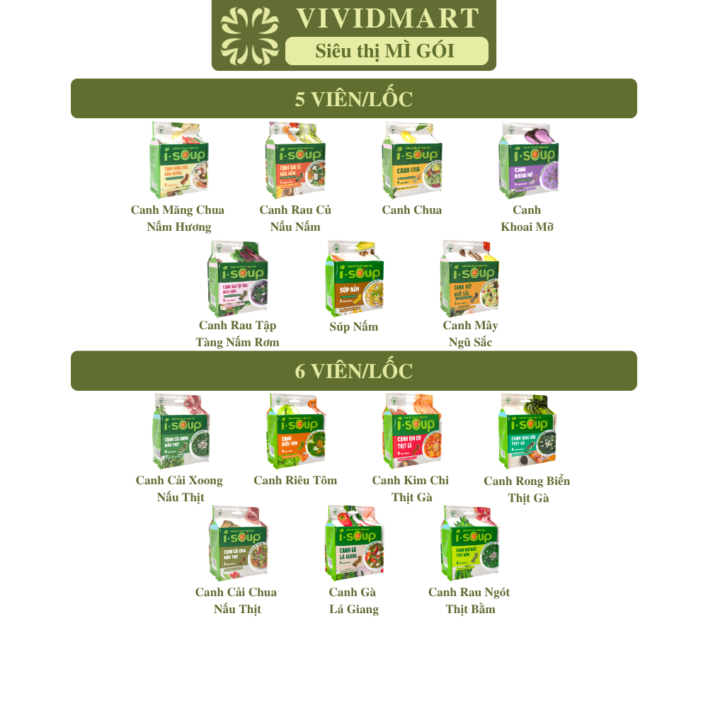 [LỐC LẺ] - NFC - Viên canh ăn liền I-Soup 13 vị, Viên canh ăn liền sấy thăng hoa ISoup, Viên súp sấy thăng hoa I Soup (35-78g/lốc)