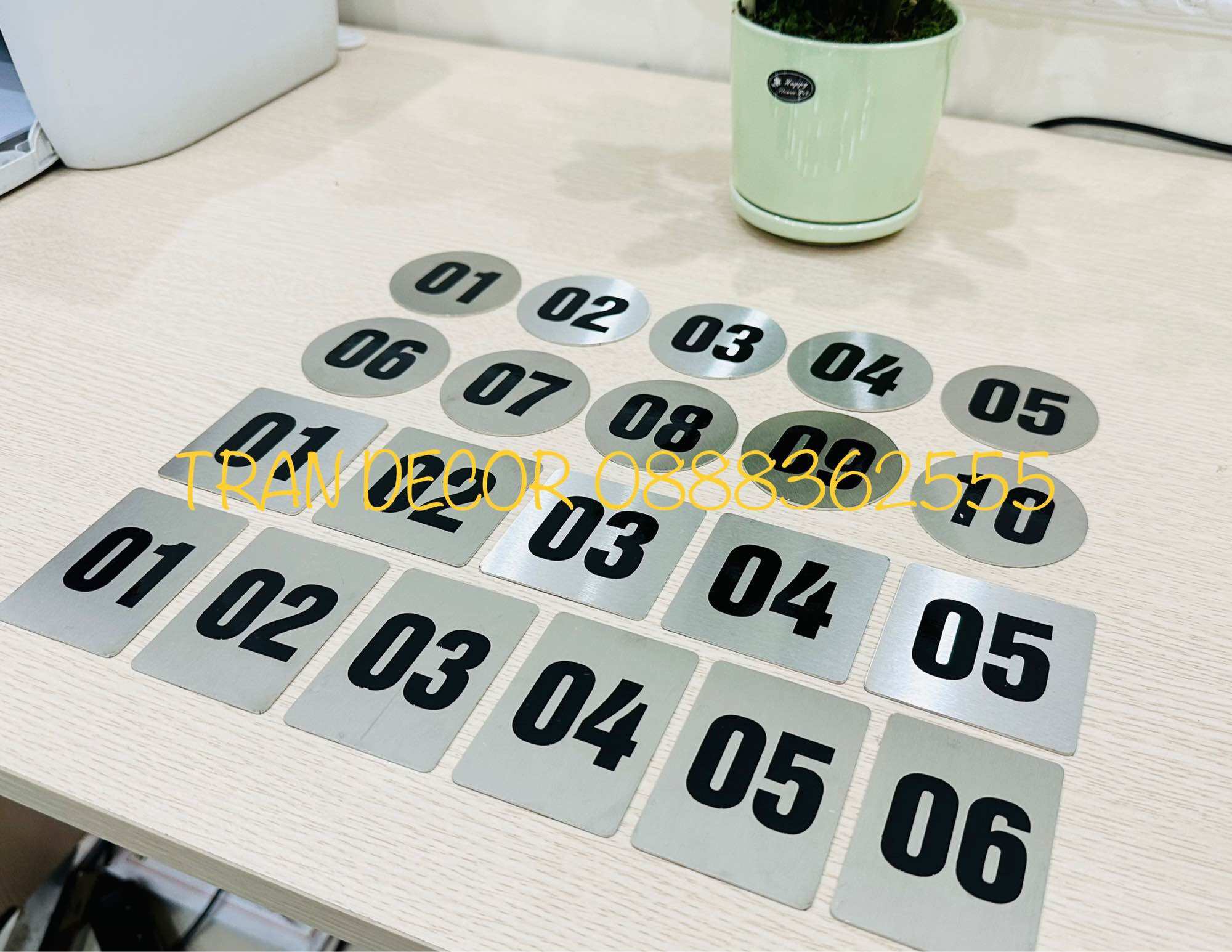 Số thứ tự, số thứ tự bàn ăn, đánh số bàn bằng inox 304 cho nhà hàng, quán cafe, khách sạn từ số 01-100