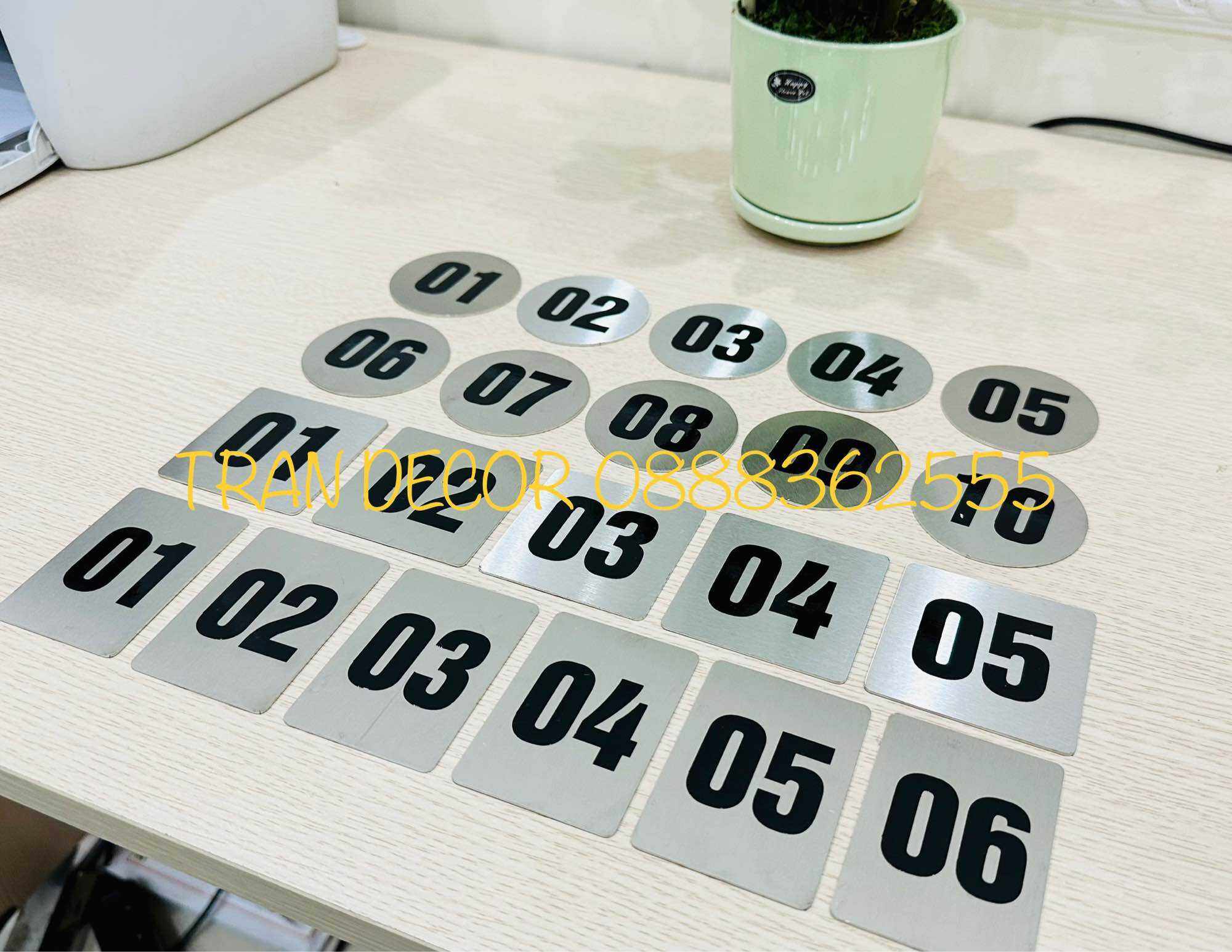 Số thứ tự, số thứ tự bàn ăn, đánh số bàn bằng inox 304 cho nhà hàng, quán cafe, khách sạn từ số 01-100
