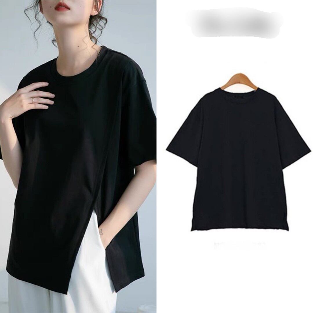 Áo Thun Basic Fom Rộng Xẻ Tà