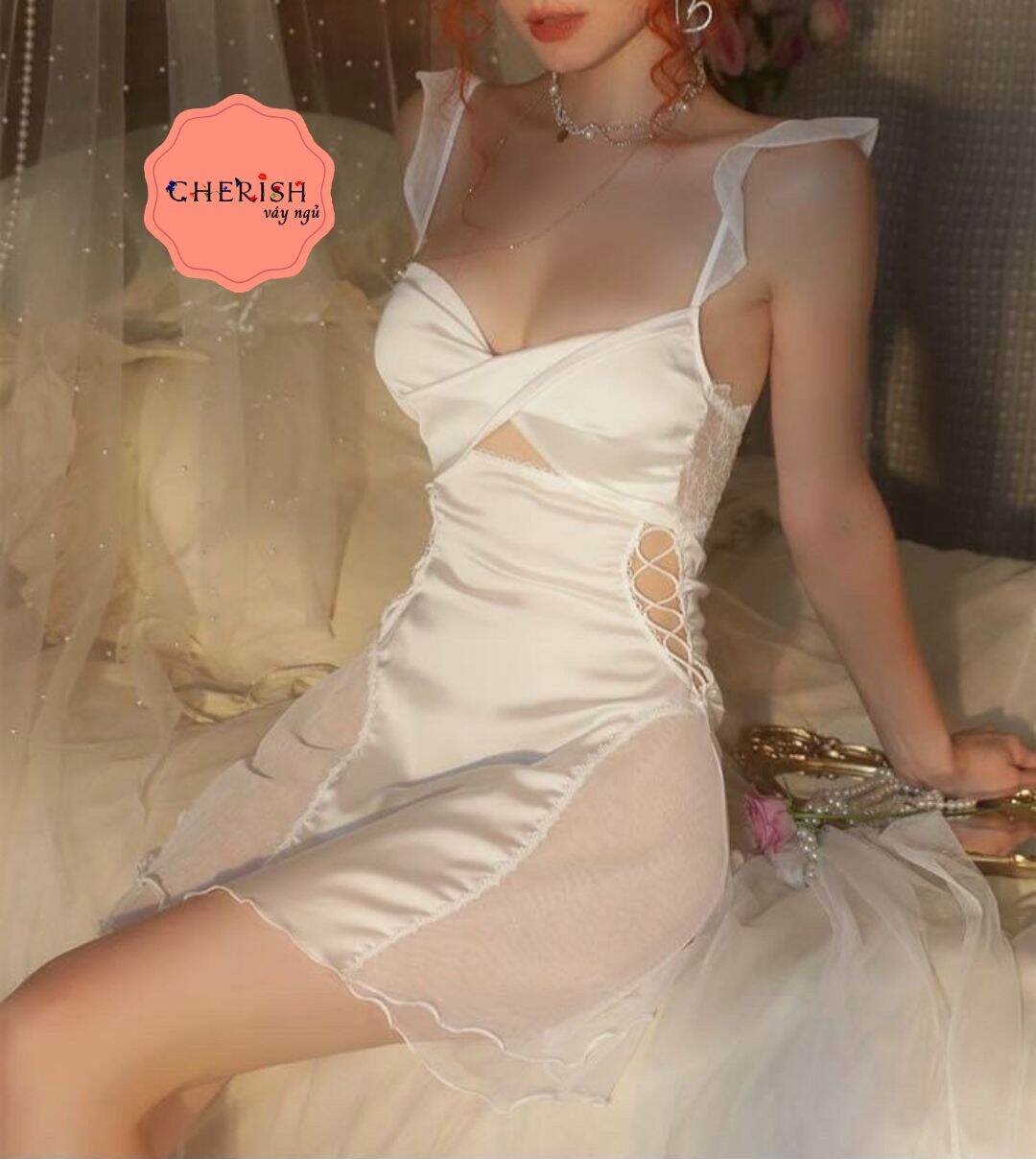 M170 Váy ngủ lụa 2 dây , Hàng Quảng Châu cao cấp lụa ren cực mềm mịn