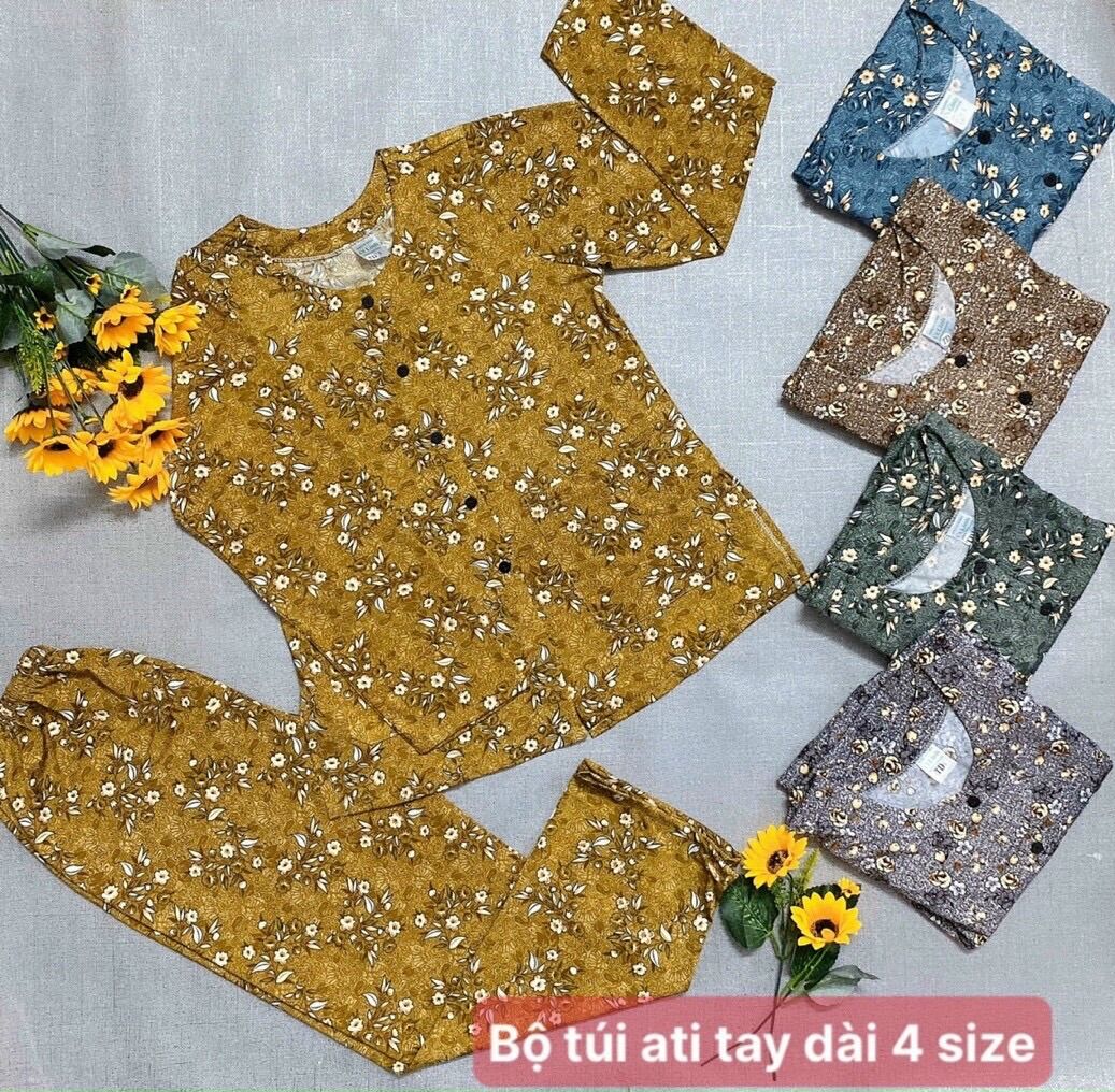 Đồ bộ bà ba trung niên thun Ati mịn mát tay dài