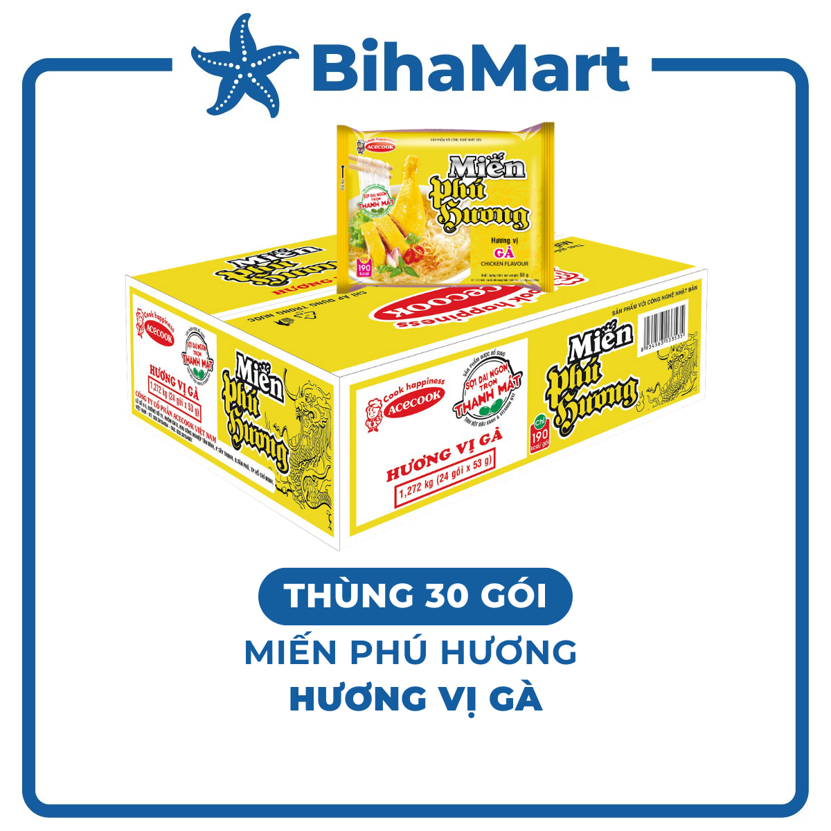BOX 24 PACKAGE - ACECOOK - PHU HUONG INSTANT VERMICELLI NOODLE CHICKEN