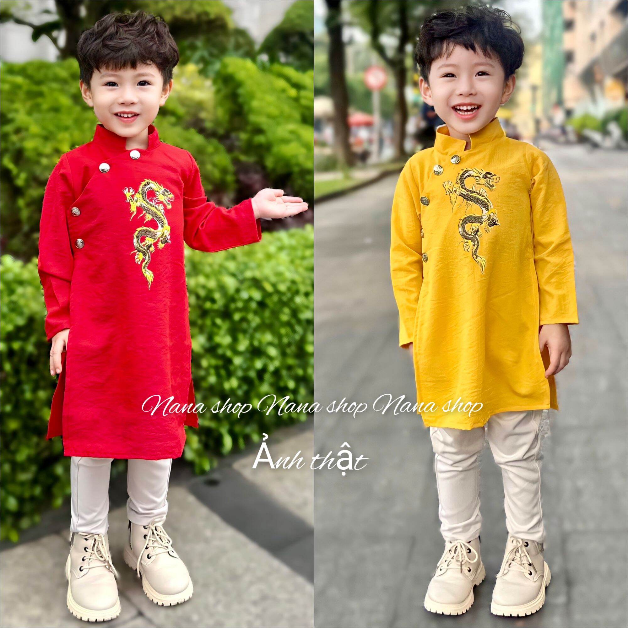 Áo dài bé trai chất vải linen mềm đẹp size 9 - 43ky
