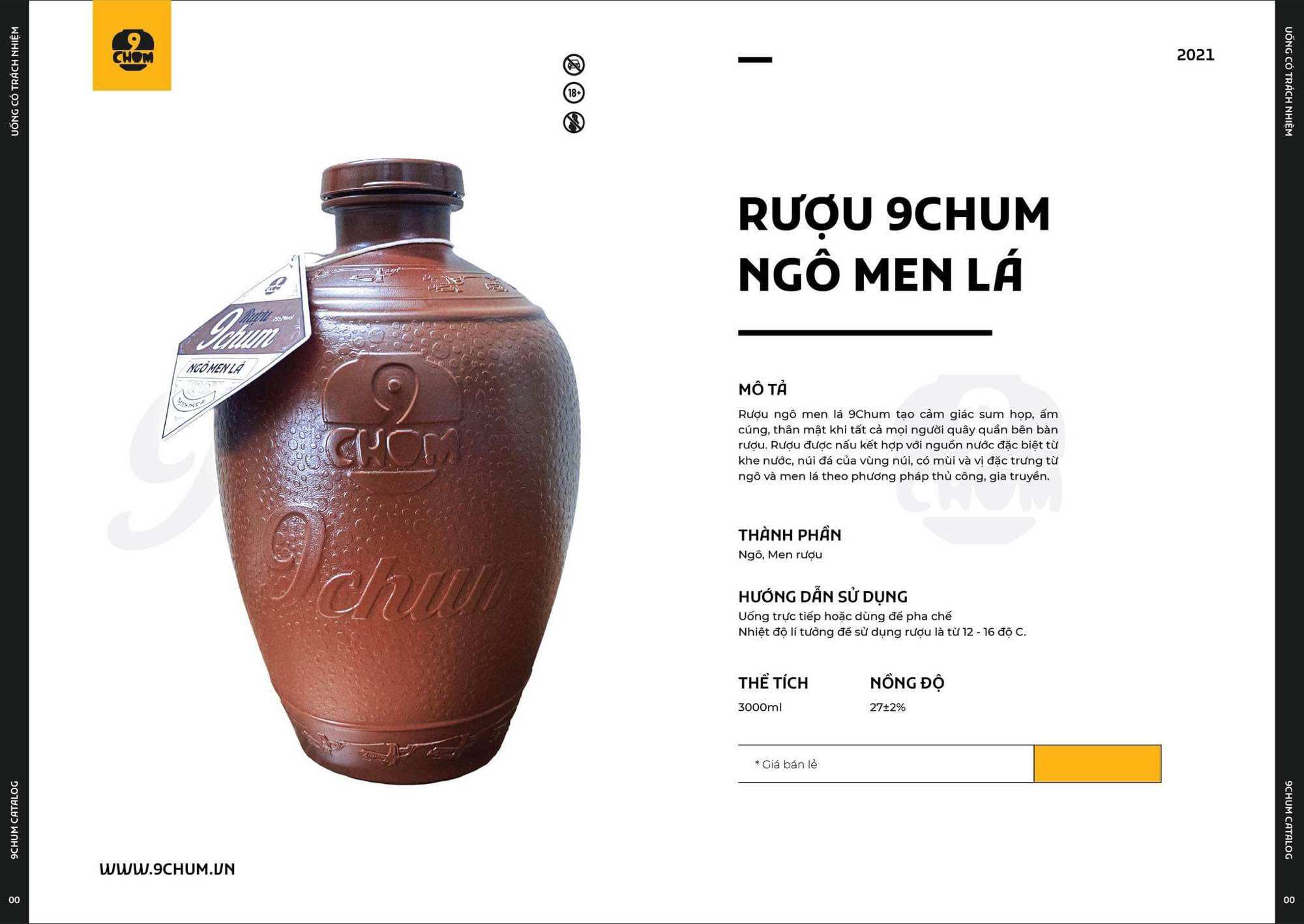 Rượu 9Chum Ngô Men Lá 3 lít