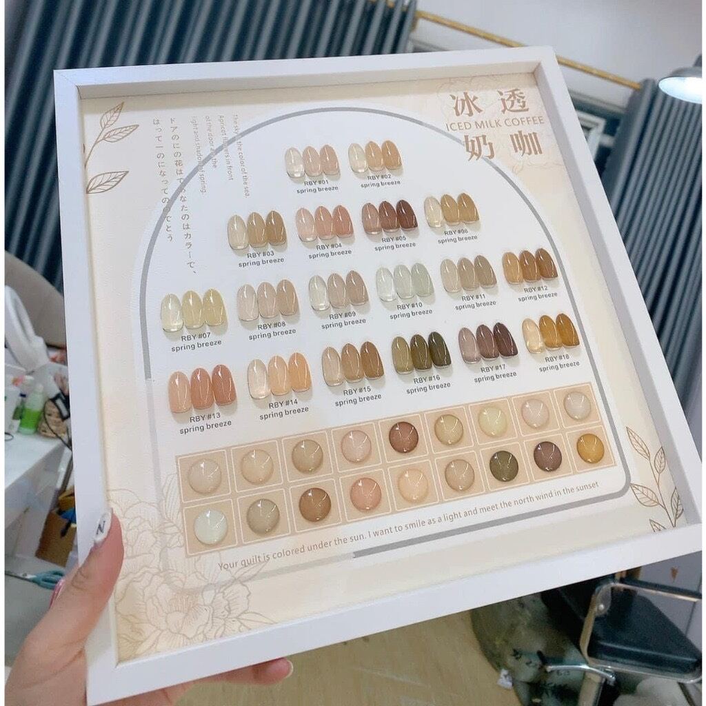 Set sơn gel rabia 18 màu tone màu thạch nâu tây - nâu rêu siêu hot chai 15ml chất sơn bóng đẹp