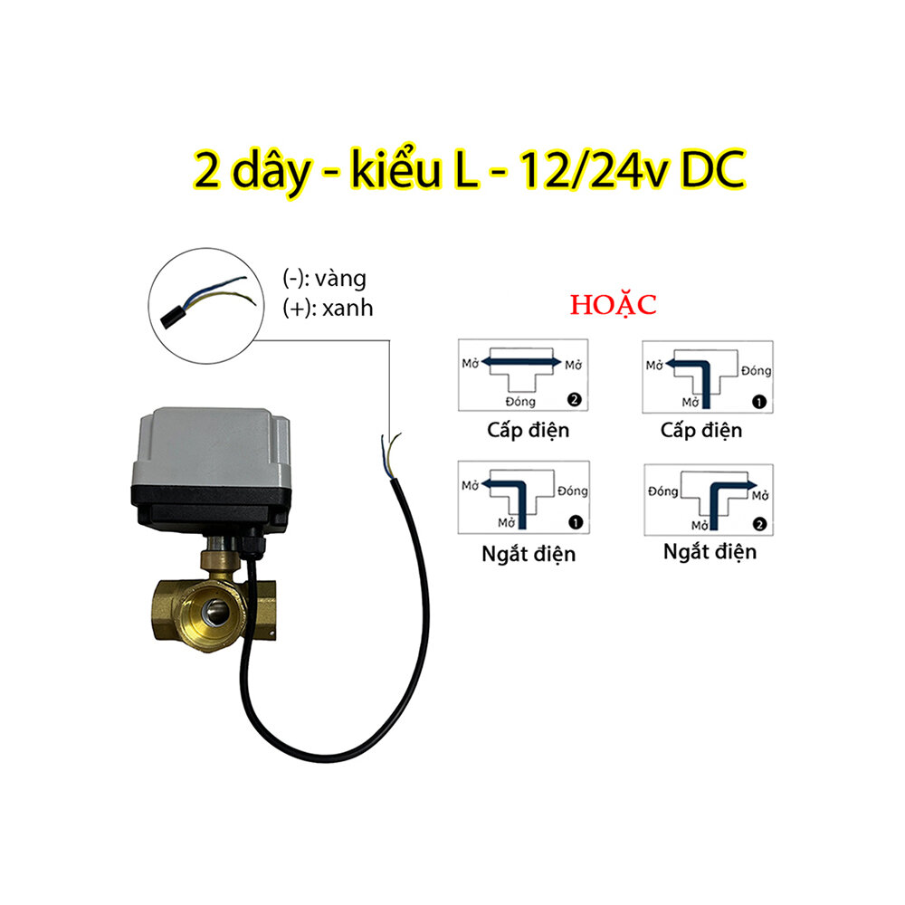 Van bi điện 3 lỗ, van khoá nước 3 ngã tự động kiểu t, kiểu l - điện 24v 220v phi 21 27 34 42 49
