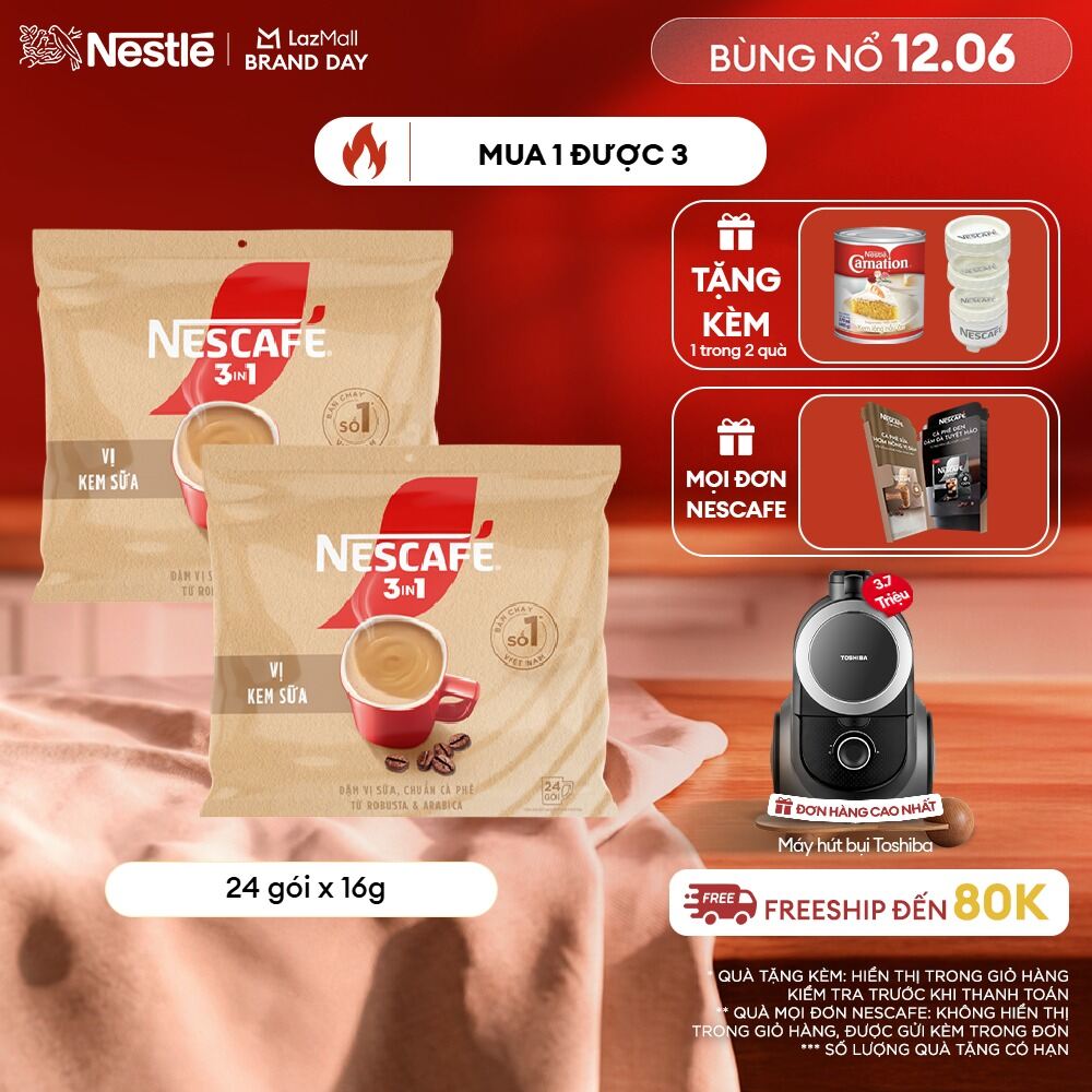 [ƯU ĐÃI THÁNG 6] Combo 2 bịch Cà phê hòa tan NESCAFÉ 3IN1 VỊ KEM SỮA Bịch 24 gói ĐẬM VỊ SỮA, CHUẨN CÀ PHÊ