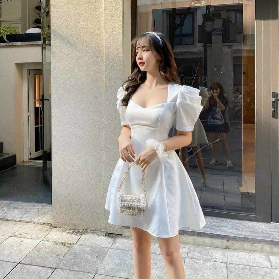 ĐẦM TRẮNG TAY PHỒNG CÓ SẴN LỚP MÚT (ĐỦ SIZE SML)